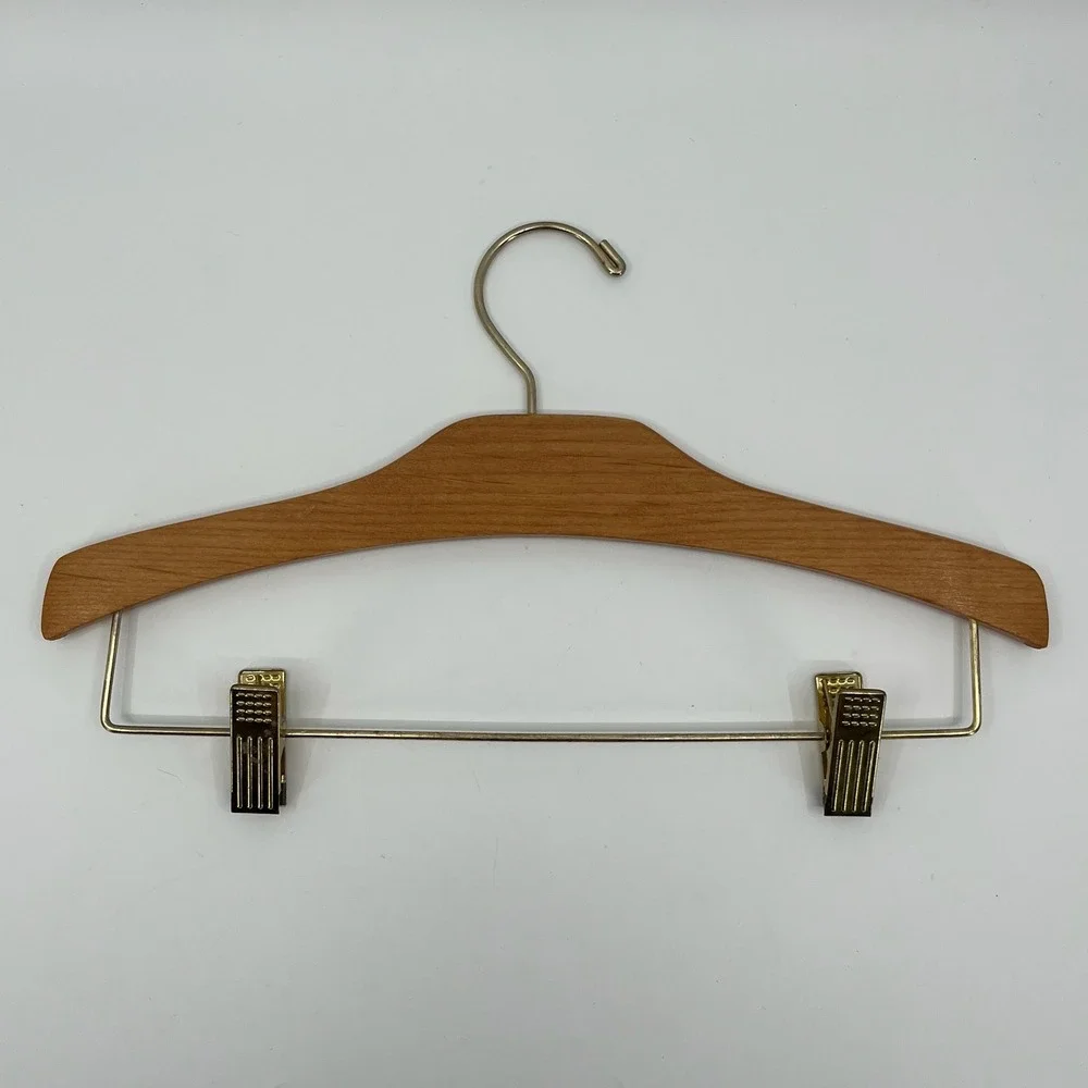 Vintage Lands End Wooden Skirt Pants Hanger Gold Swivel Hook Clip 14 Inch Wood